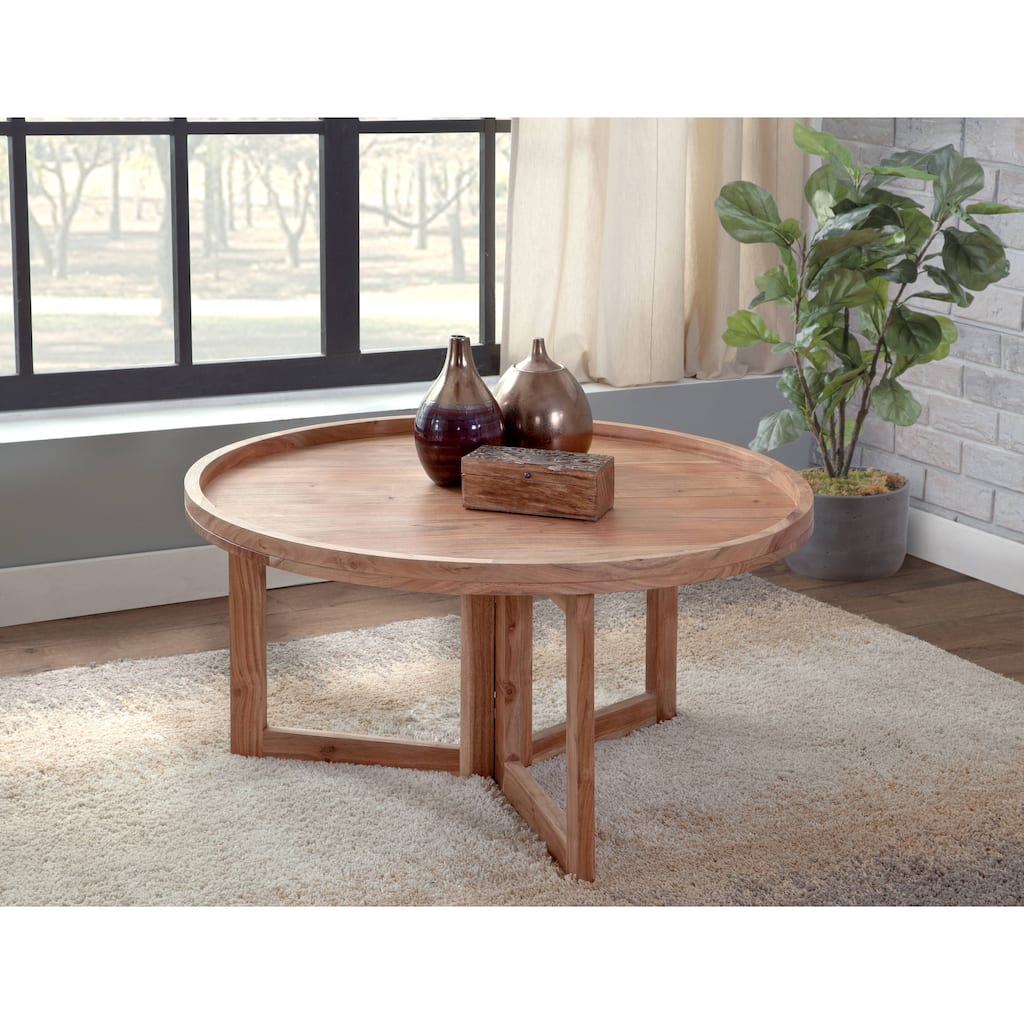 Naples Natural Acacia Solid Wood Round Tray Top Coffee Table