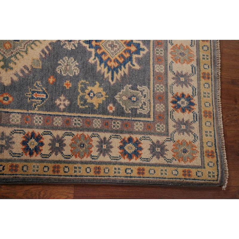 Gray Geometric Kazak Accent Rug Handmade Oriental Wool Carpet - 2'7" x 4'1"