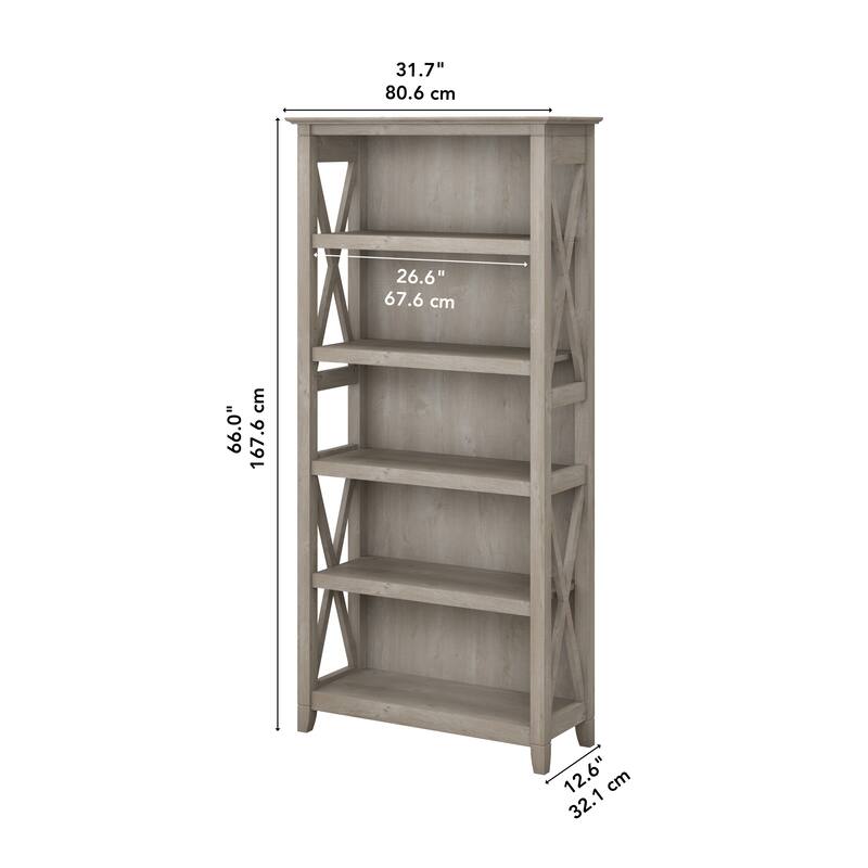 Bush Furniture Key West Tall 5 Shelf Bookcase with Adjustable Shelves