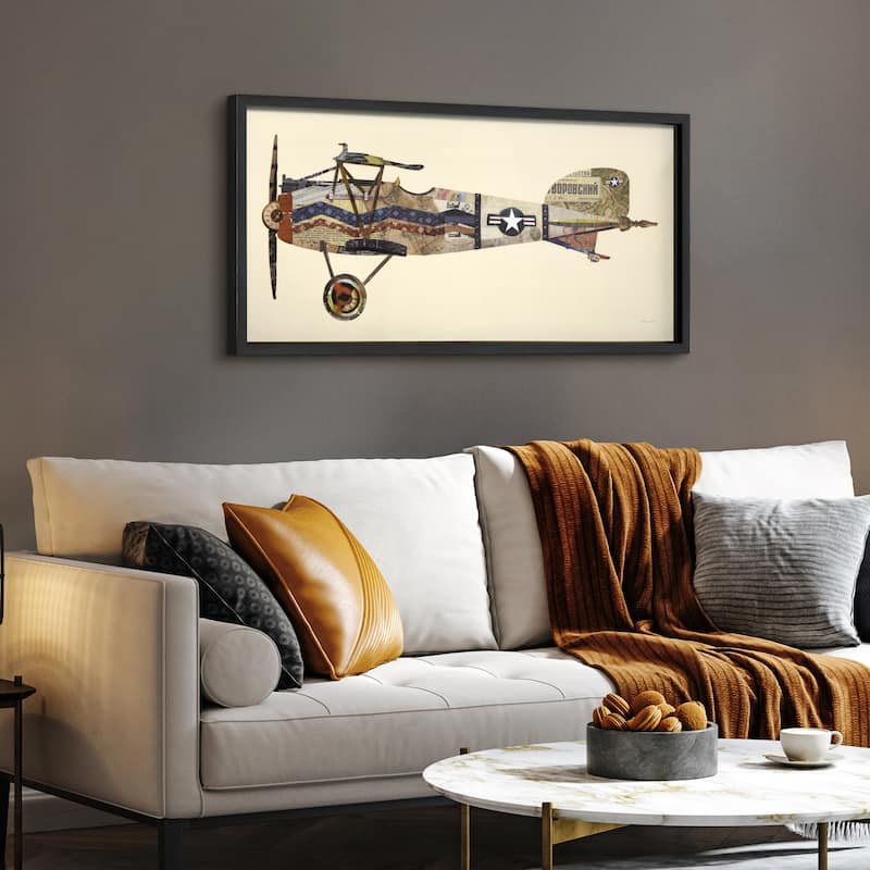 Empire Art "Antique Biplane #3" Alex Zeng's dimensional collage, under glass & a black shadow box frame