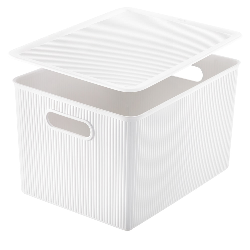 Superio 22L Large Ribbed Storage Bin- Plastic Storage Bin (2 Pack, White)