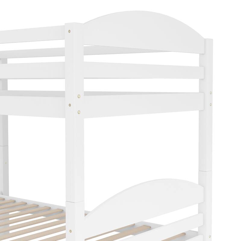 Twin L-Shaped Bunk Bed with Trundle Solid Pine Wood Convertible Beds