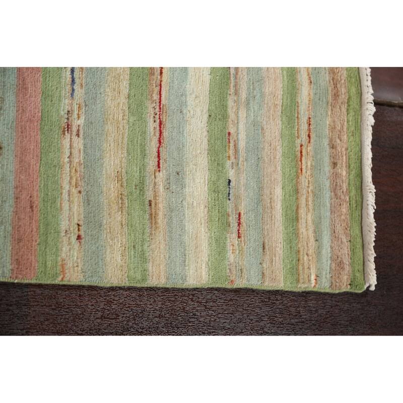Green Striped Gabbeh Kashkoli Oriental Wool Runner Rug Hand-knotted - 2'8" x 17'9"