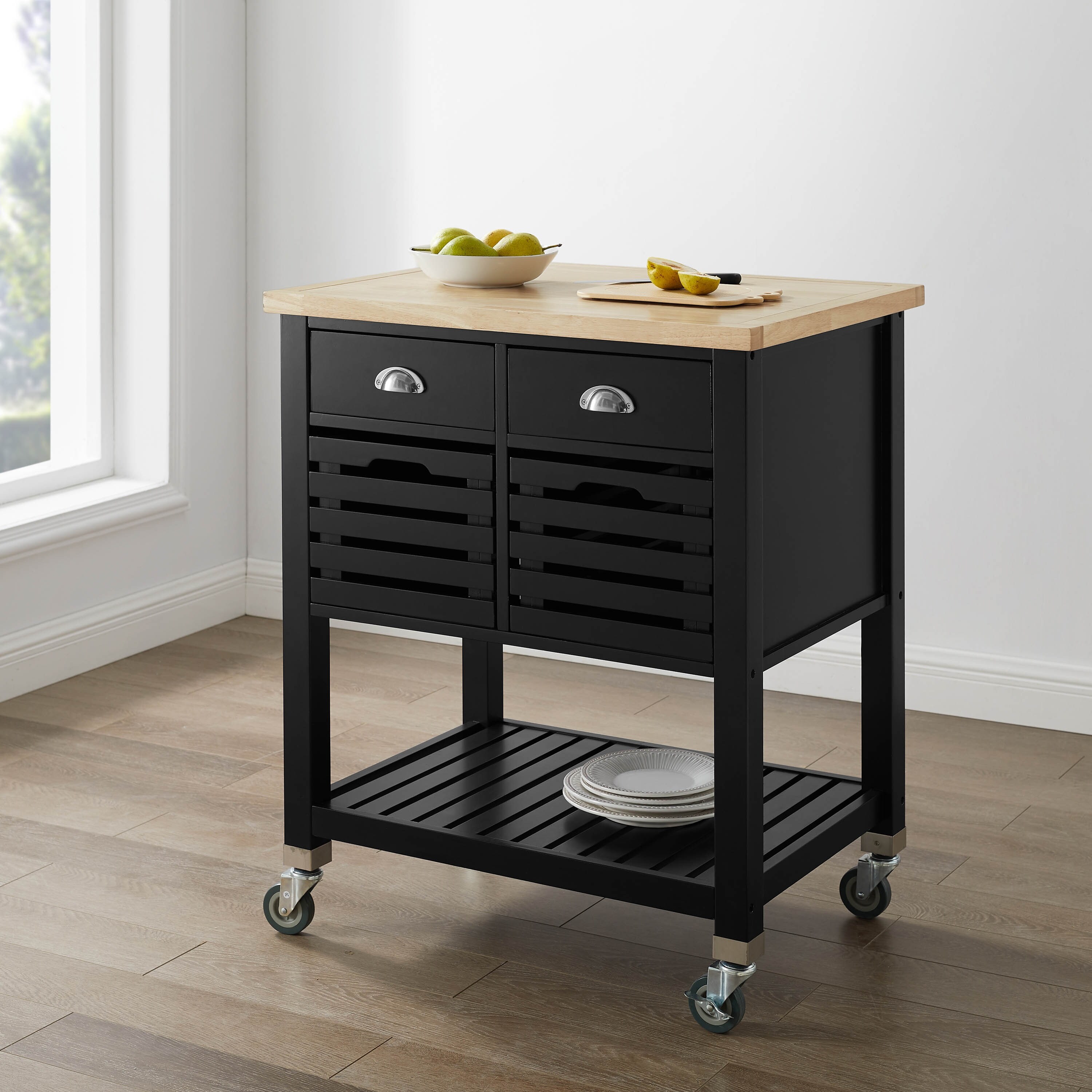 Sally 2-drawer Butcher Block Kitchen Cart with Wheels ...
