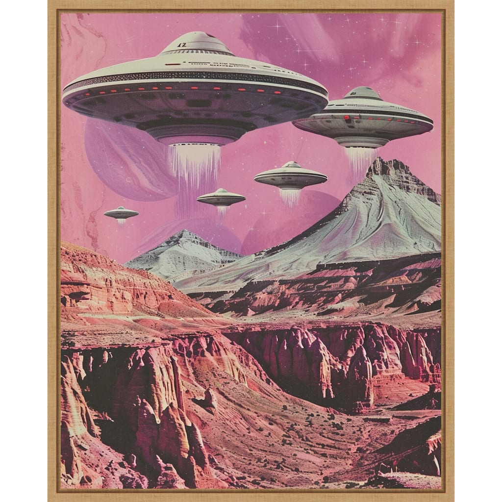 UFOs Canyon Landing by Samantha Hearn Framed Canvas Wall Art Print - Sylvie Natural