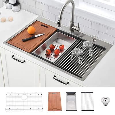 DORNBERG 30 inch 2-Hole Single Bowl Drop-In Workstation Kitchen Sinks Stainless Steel