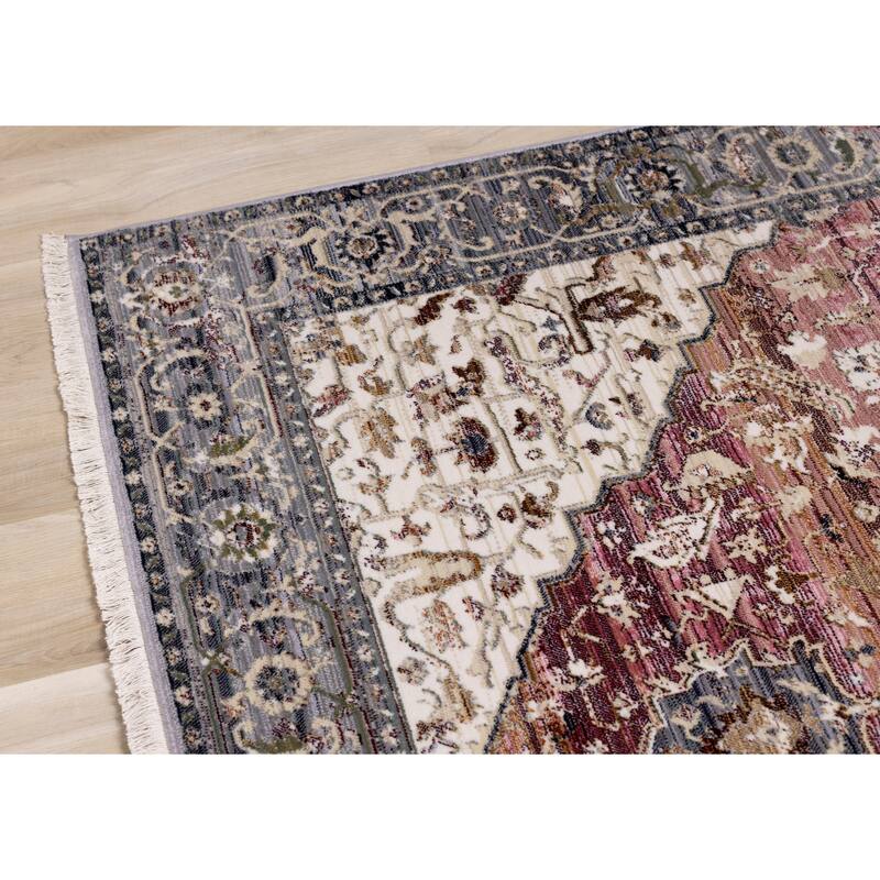 Sydney Collection - Pink/Cream/Blue Elaborate Border Rug