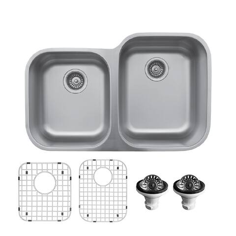 Karran Undermount Stainless Steel 32 in. Double Bowl Kitchen Sink Kit