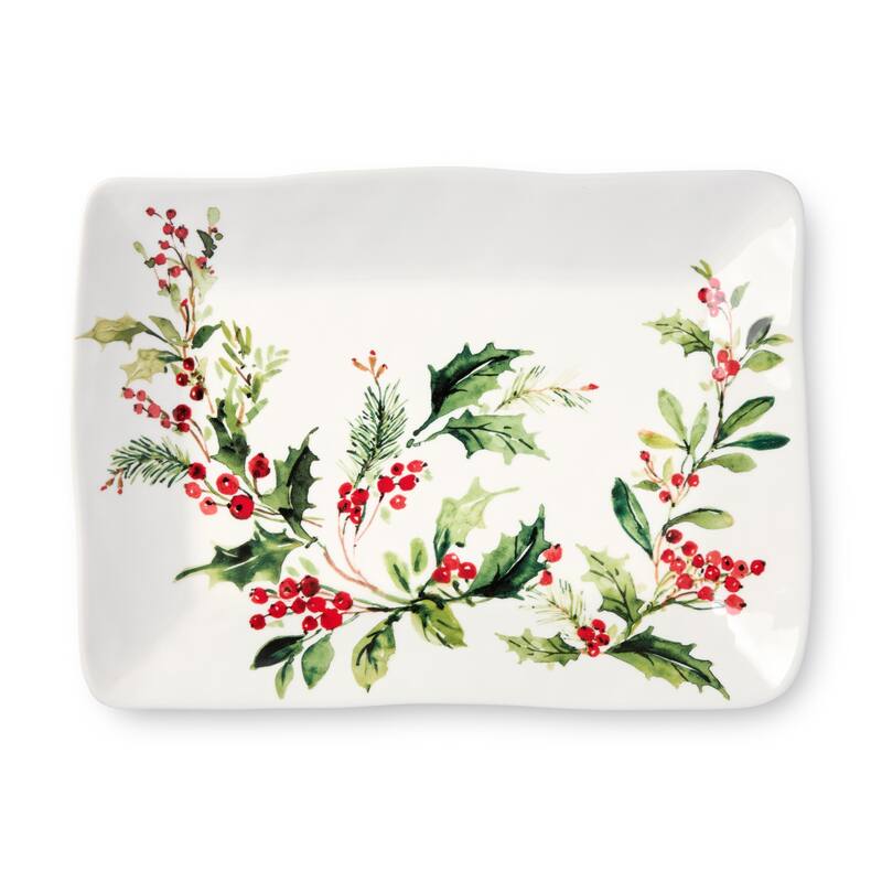 Certifed International Holly And Vines Rectangular Platter 14" x 10" - 14 L x 10 W x 1.25 H