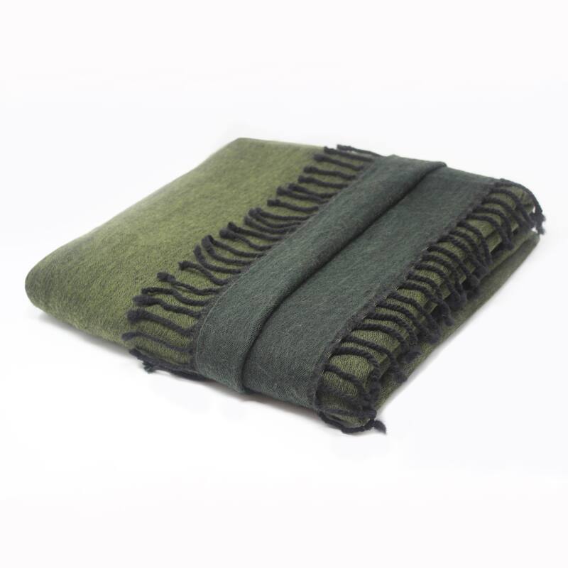 100% Merino Wool Collection Dark Green And Green Reversible Throws