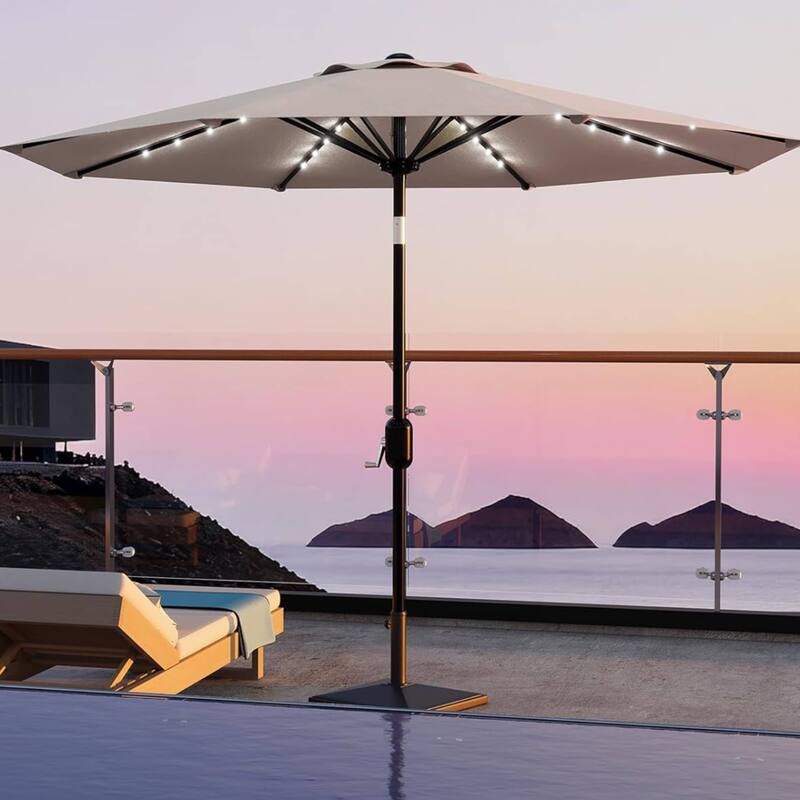 10 FT Outdoor Table Patio Umbrella, Waterproof UV Protection with Solar Lights - Beige