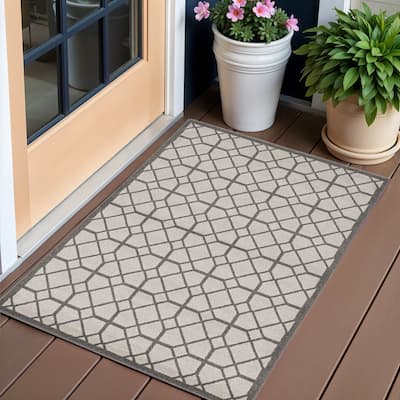 Alfimi Modern Geometric Weather Resistant Modern Chic Outdoor Rug - 2' x 4'