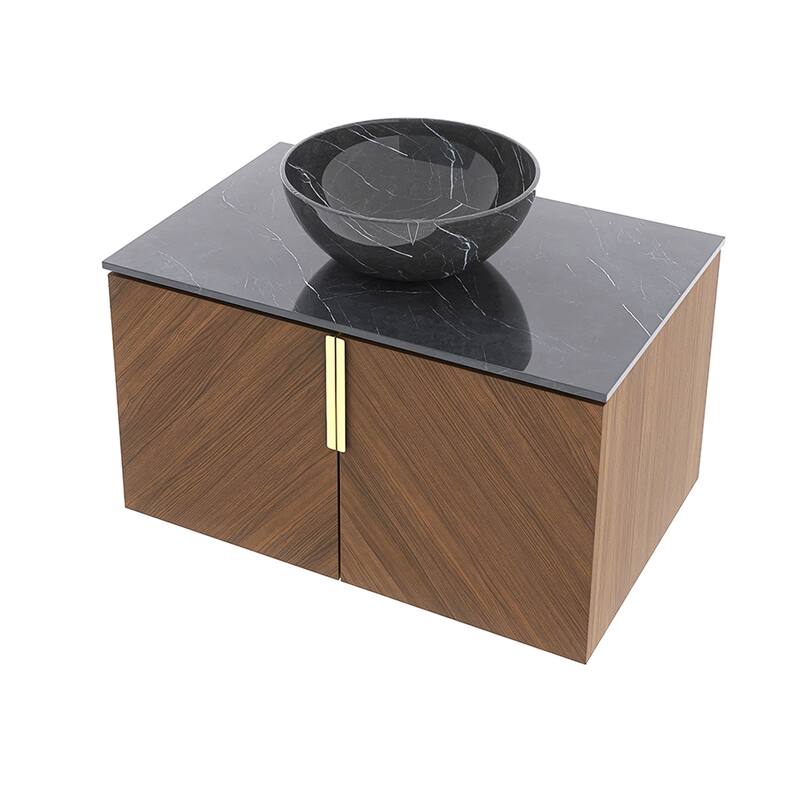 Wall-Mounted Bathroom Vanity with Round Ceramic Sink