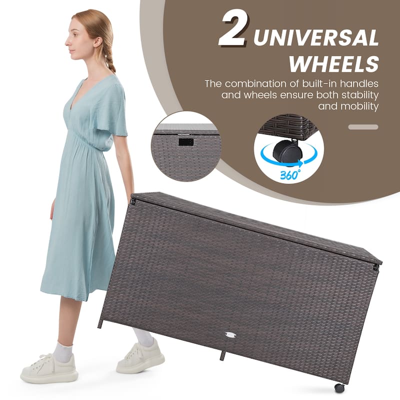 Large Mix Brown Deck Storage Box with Steel Frame and Wheels and Protective Liner