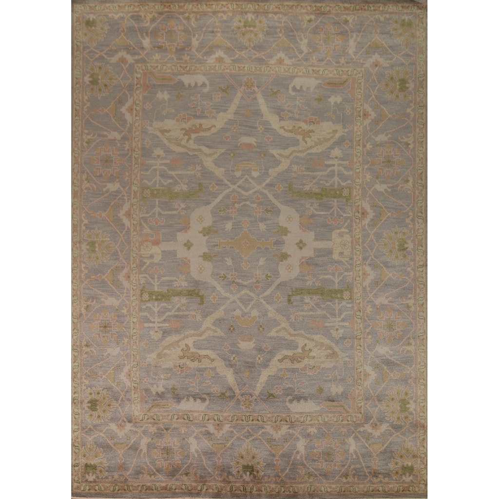 All-Over Gray Oushak Indian Area Rug Hand-Knotted Wool Carpet - 9'3" x 12'0"
