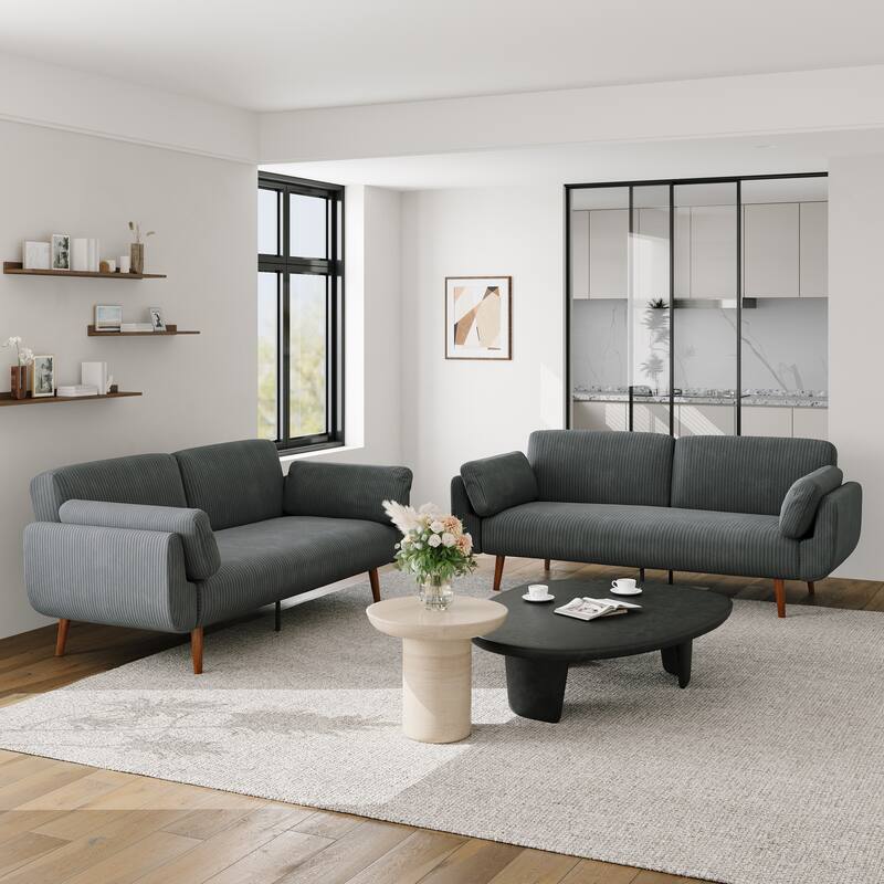 2 Set 73.5" W Upholstered Convertible Sleeper Sofa Bed with Pillows - Grey