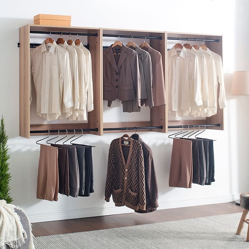 Devi Wall Mounted Wood Closet System - 13.78"D x 125.98"W x 45.28"H - Oak