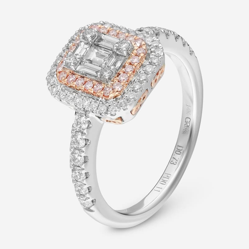 Gregg Ruth 14K Gold, White Diamond and Fancy Pink Diamond Engagement Ring Sz. 6.75
