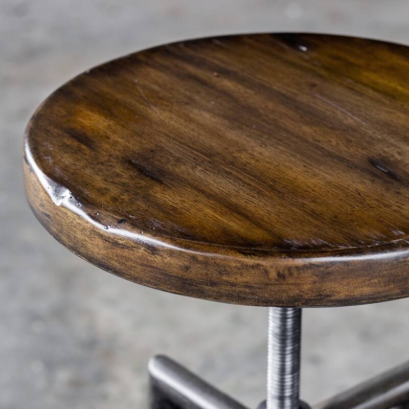 32 Inch Industrial Bar Stool Adjustable Dark Walnut Suar Wood Seat