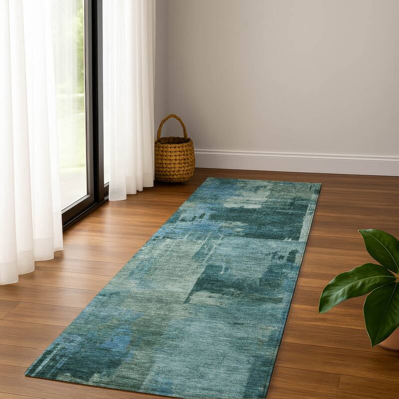 Premium Washable Super Soft Modern Prota Mayfield Rug - Teal - 2'3" x 7'6"