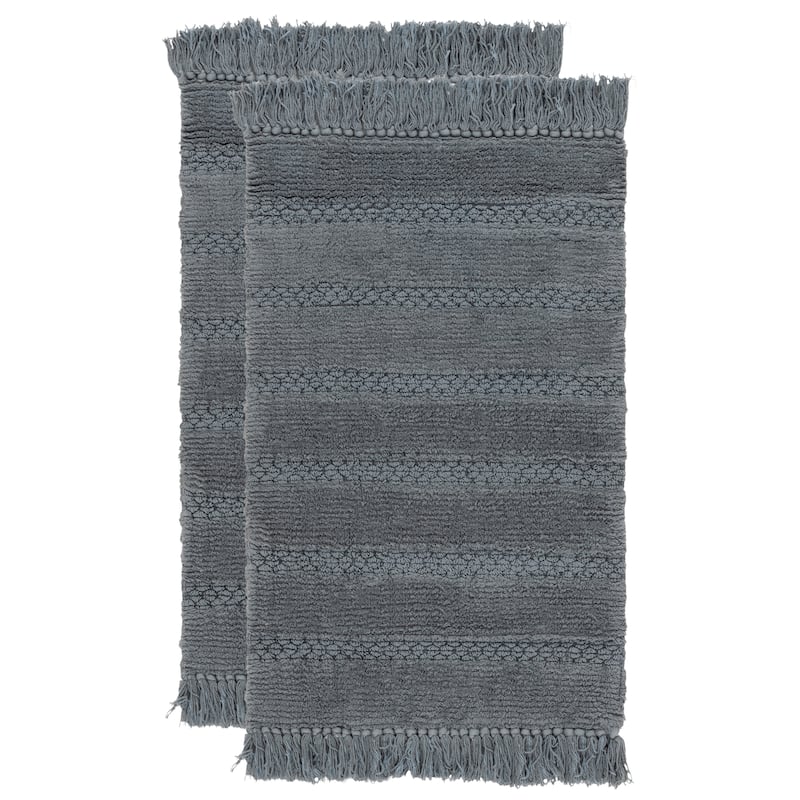 SAFAVIEH Home Finn Fringe Bathmat 32"L x 20"W Set of 2 - Dark Grey - 32"L x 20"W