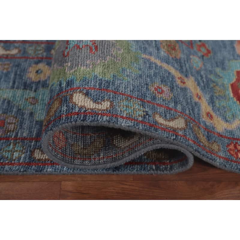 Geometric Blue Oushak Oriental Area Rug Handmade Wool Carpet - 8'9" x 11'10"