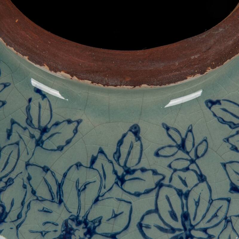 Decorative Terra-cotta Vase with Transferware Pattern