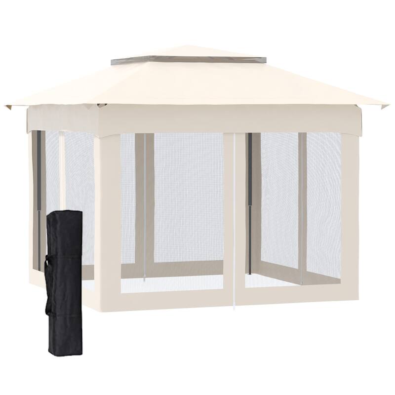 Outsunny 11' x 11' Pop Up Gazebo Canopy with 2-Tier Soft Top, and Removable Zipper Netting, Event Tent with Storage Bag