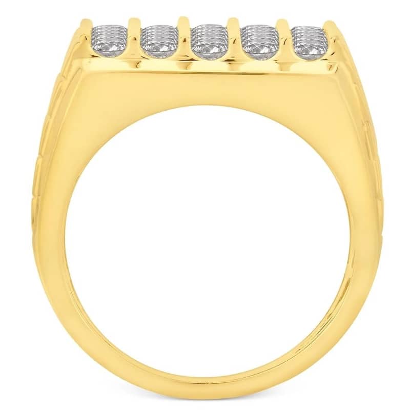 2Ct Men's Diamond Five-Row Ring Yellow Gold