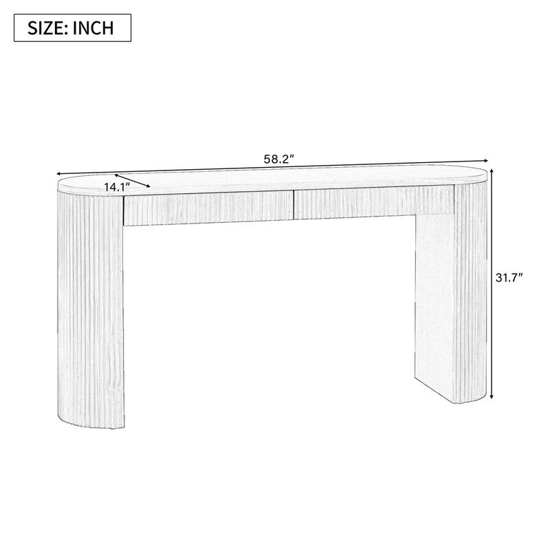 Vertical Striped Design Console Table with 2 Drawers