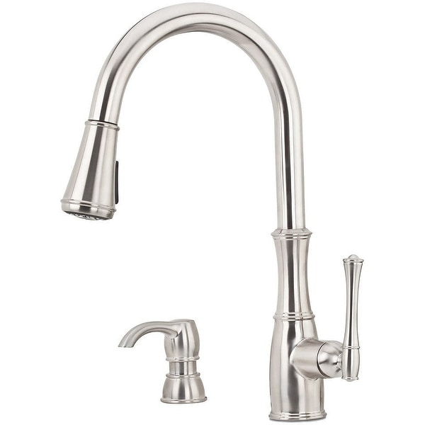 Pfister GT529-WH1 Wheaton 1.8 GPM Pull-Down Kitchen Faucet with Escutcheon Plate and Soap Dispenser