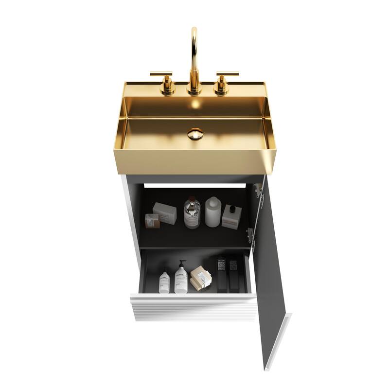 20" Striped Freestanding Bathroom Vanity with Ceramic Sink, Modern Bathroom Storage Cabinet