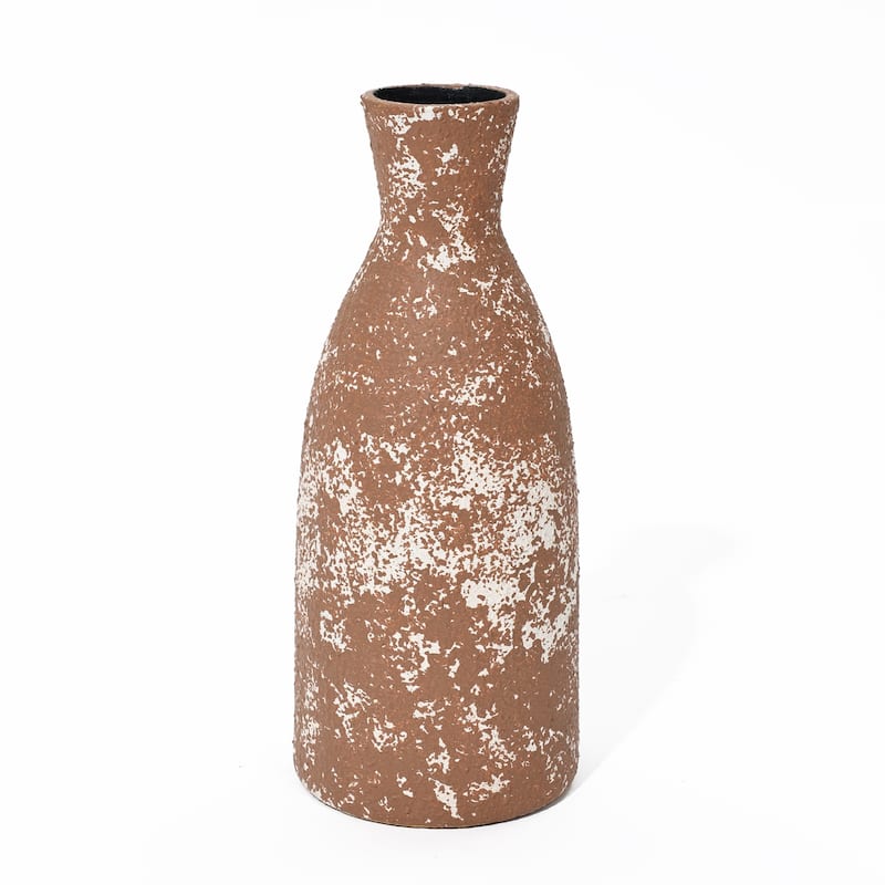 Rustic Brown Tall Round Stoneware Vase (Single) - 12.2" H x 5.12" W x 5.12" D