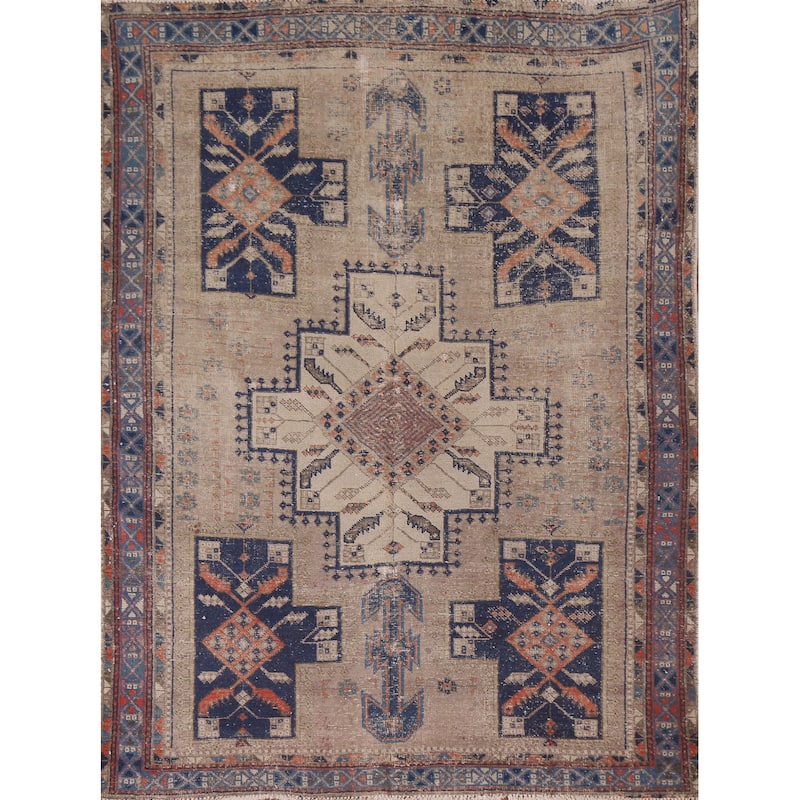 Hand Knotted Oriental 100% Wool Carpet Traditional Tribal Beige & Ivories Sirjan Area Rug - 6' 4'' X 4' 10''
