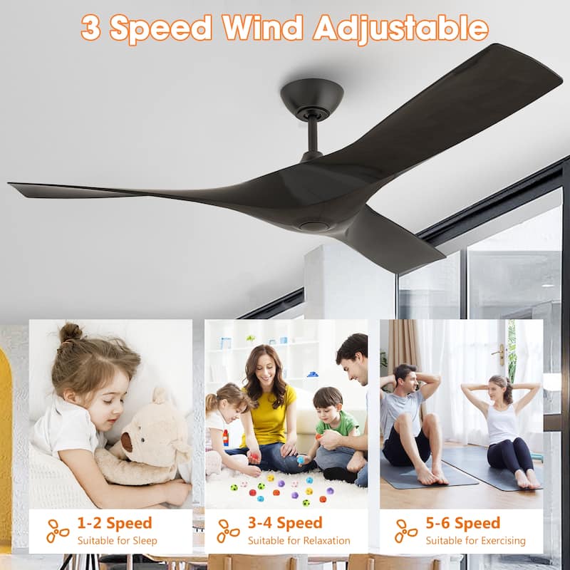 52" Black/ Brown Modern Downrod Ceiling Fan with Remote Control
