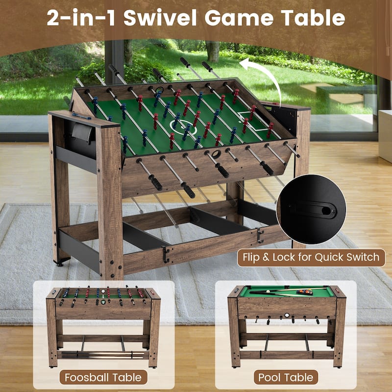 Gymax 2-in-1 48'' Swivel Multi Game Table w/Legs 2 Balls Cue Sticks