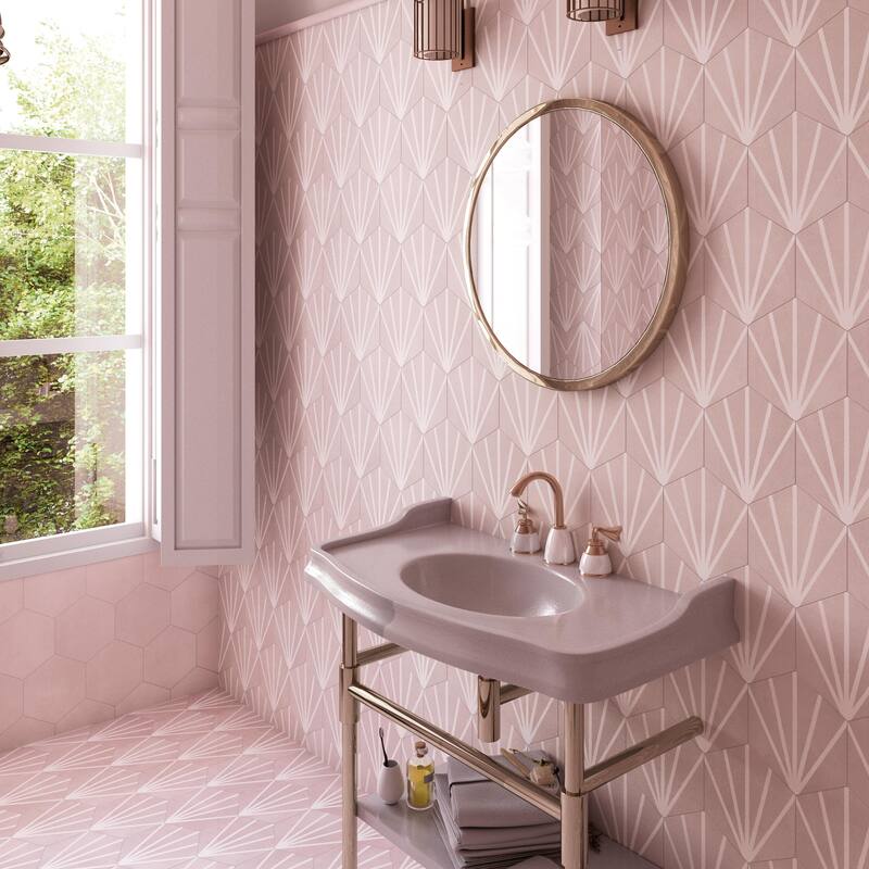 Merola Tile Horizon Dusk Hex Rosa 7-3/4" x 9" Porcelain Floor and Wall Tile