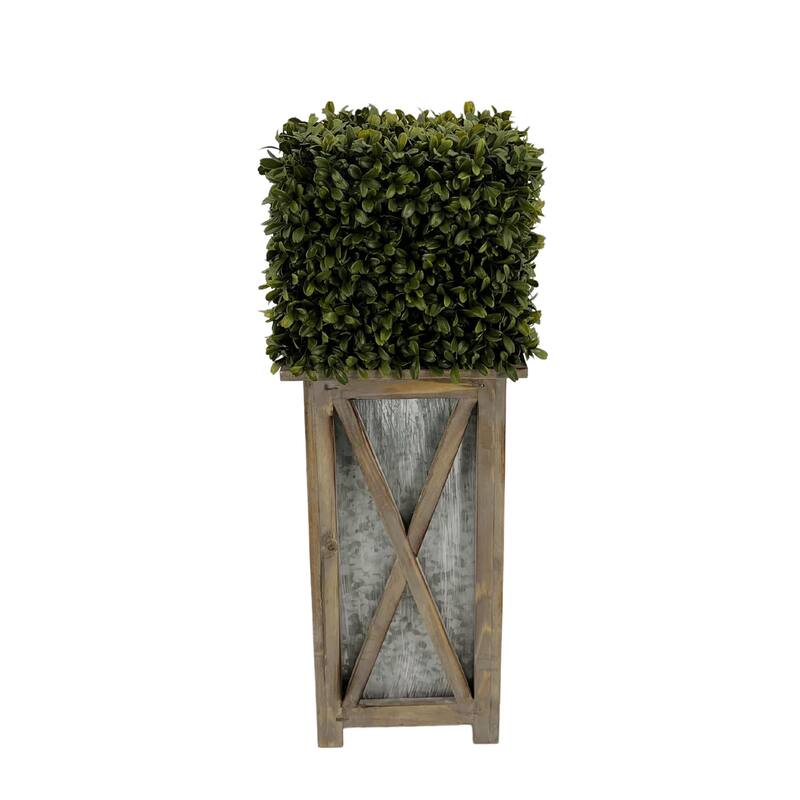 Faux Boxwood Square Topiary in Crisscross Tall Wood/ Metal