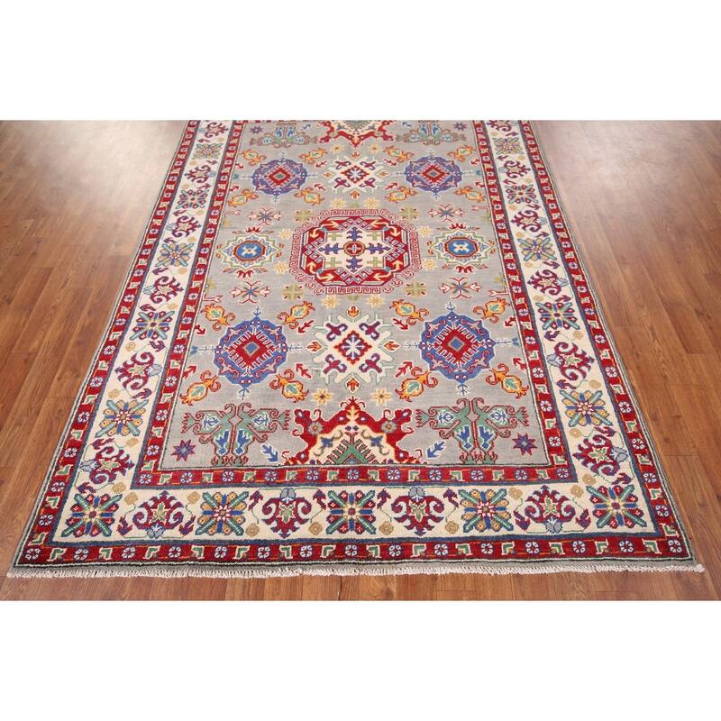 Traditional Grey Kazak Oriental Area Rug Handmade Wool Carpet - 4'11" x 6'8"