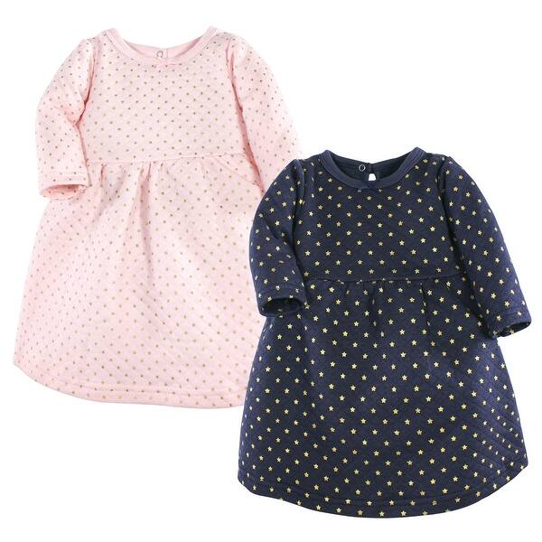 slide 1 of 1, Hudson Baby Baby Girl Cotton Dresses, Metallic Navy Pink 0-3 Months - Metallic Navy Pink