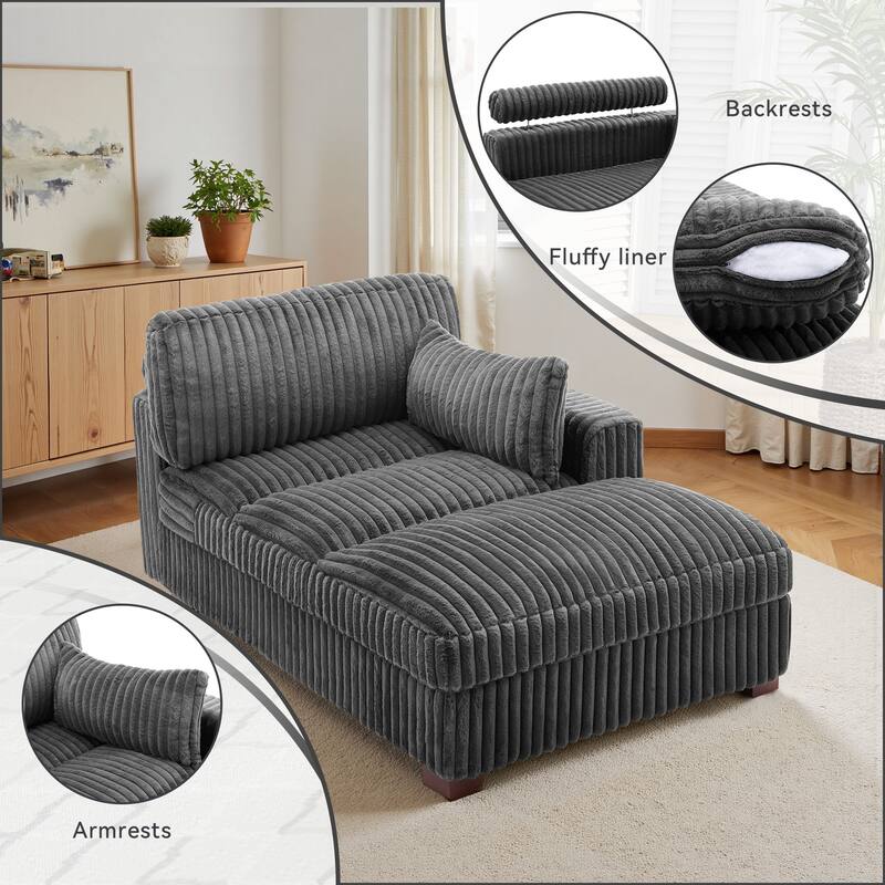 UIXE Upholstered Plush Chaise Lounge Chair For Interior