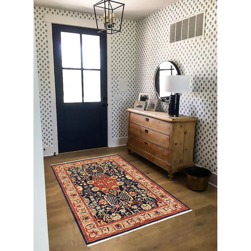 Southwestern Heriz Ziegler Anahi Blue Brown Hand-Knotted Rug - 3'11'' x 6'0''