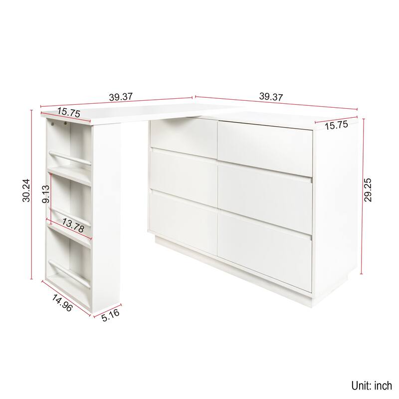 L Shaped Computer Desk with Drawers, Modern Corner Desk with Reversible Storage Cabinet, Long Study Writing Desk Workstation