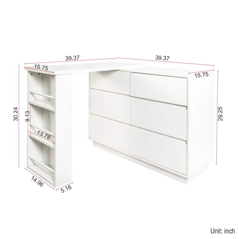 L Shaped Computer Desk with Drawers, Modern Corner Home Office Desk with Reversible Storage Cabinet