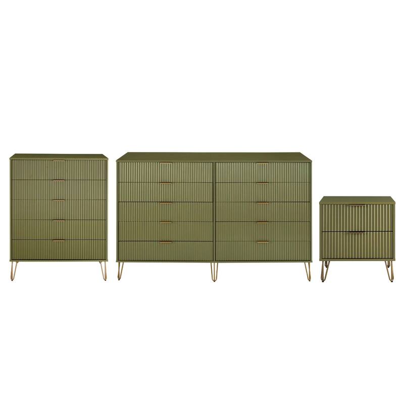 Manhattan Comfort 3-Piece Dumbo Modern Multi Dresser Nighstand Set