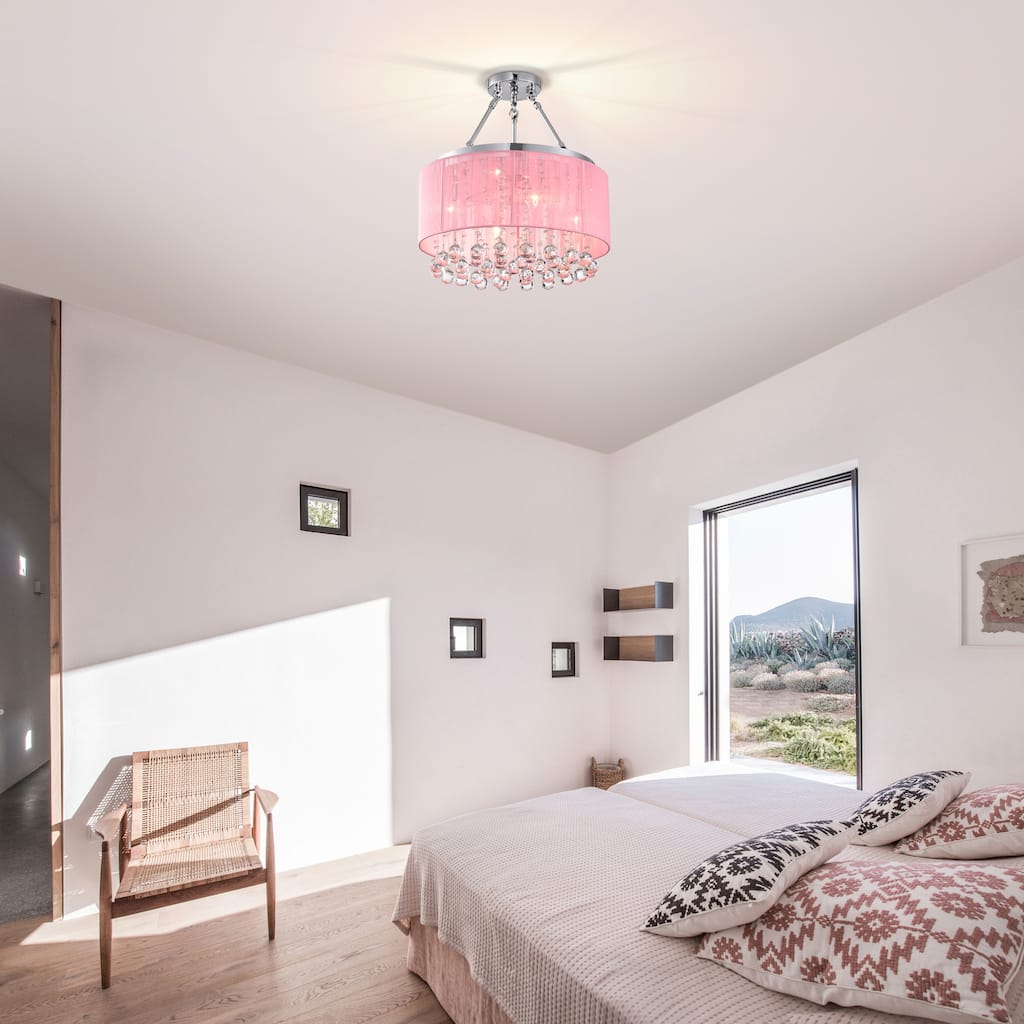 Perona 4 - Light Semi - Flush Mount with Pink Fabric Shade