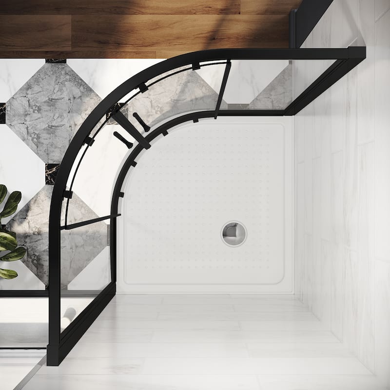 Elegant Neo-Round Curved Corner Entry Shower Enclosure Matte Black Framed 36.7" W x 36.7" D x 72" H Sliding Shower Doors