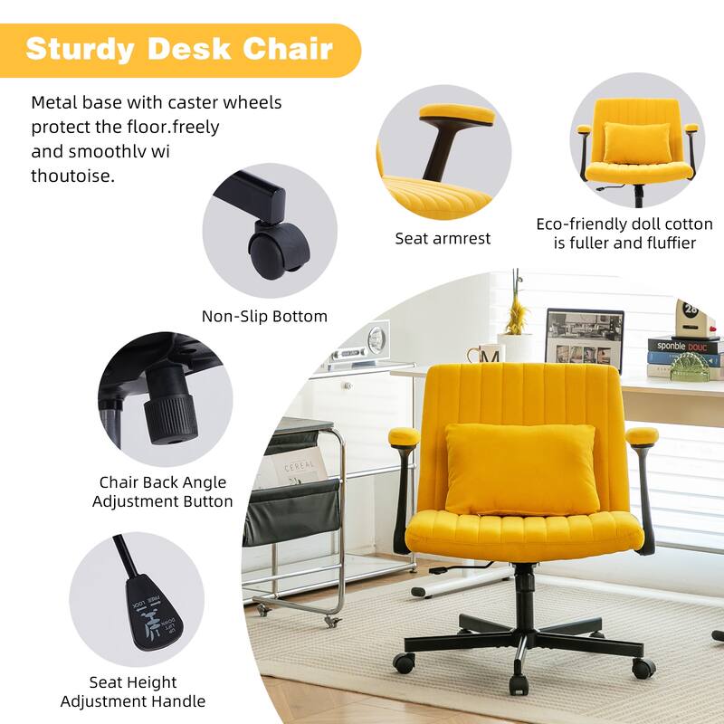 Linen Criss Cross Armrest Office Chair with Wheels - Ergonomic for Home Office, Work & Study