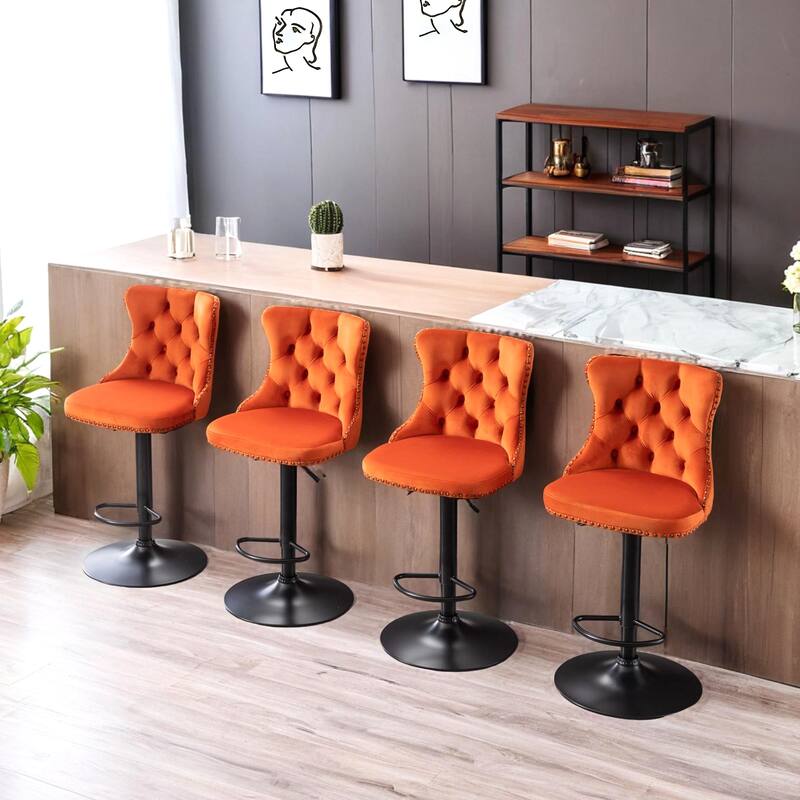 Adjusatble Seat , Modern Upholstered Bar Stools with Backs Comfortable Tufted for Home Pub and Kitchen Island