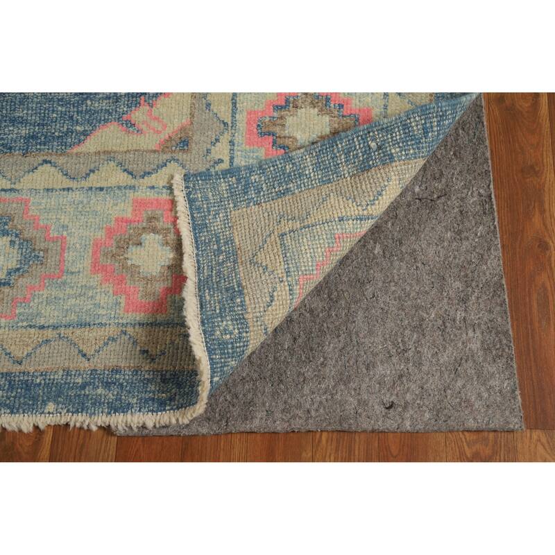 Hand Knotted Oriental 100% Wool Carpet Transitional Geometric Navy Blue & Blues Oushak Area Rug - 10' 7'' X 7' 11''